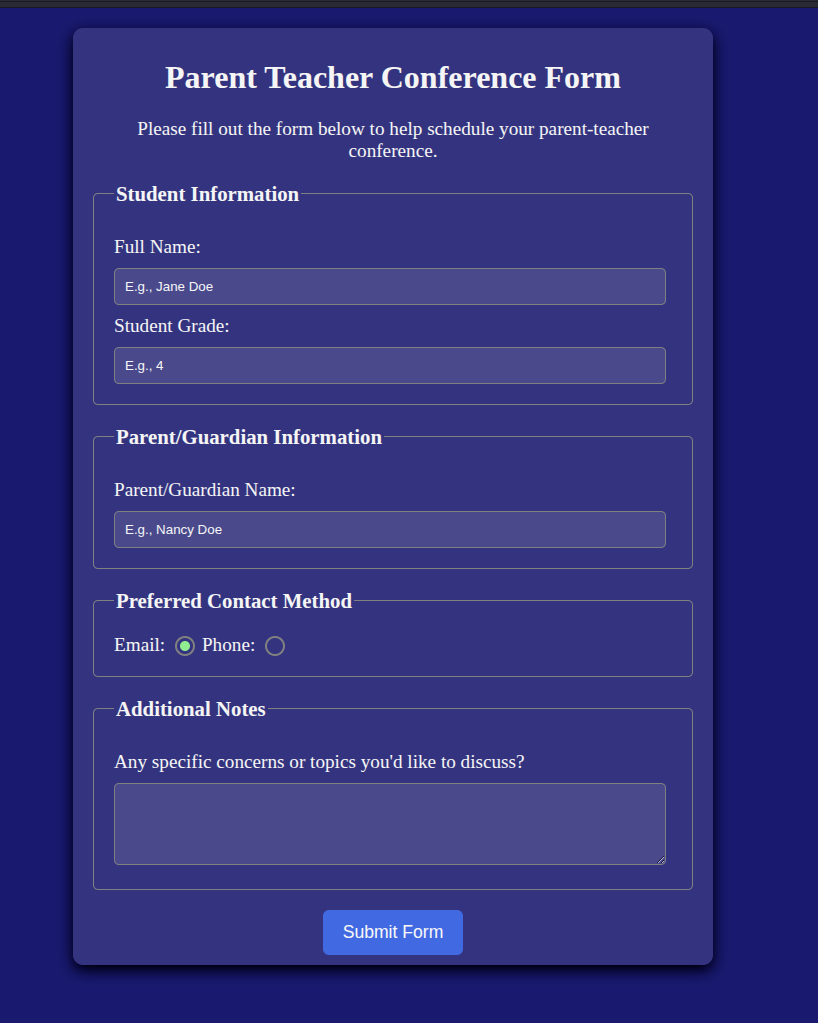 Preview of Parent Teacher Conference Form