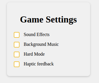 Preview of Game Settings Panel