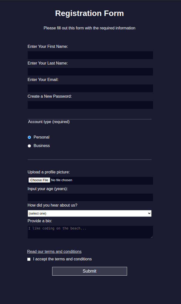 Preview of Registration Form