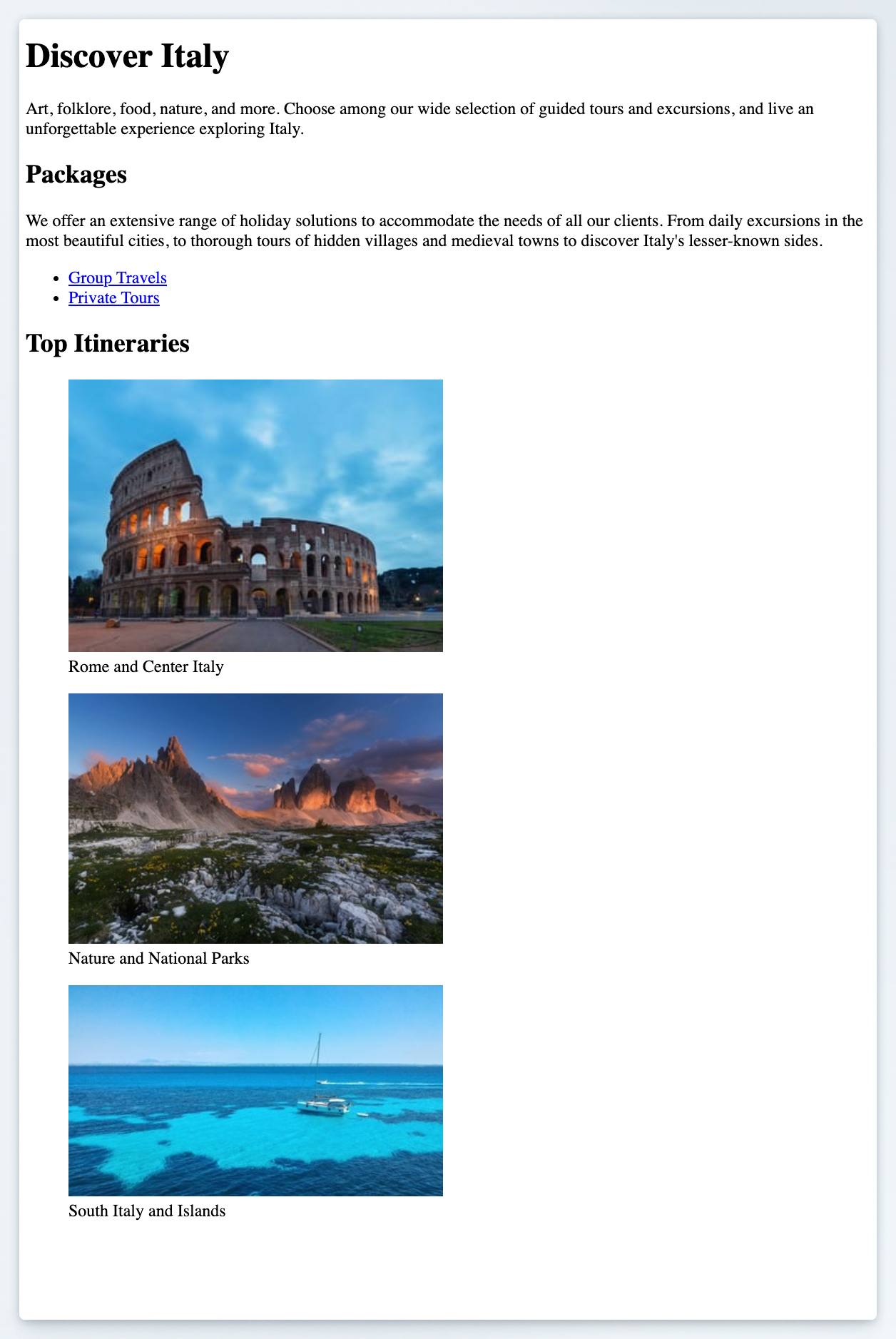 Preview of the Italy travel agency page