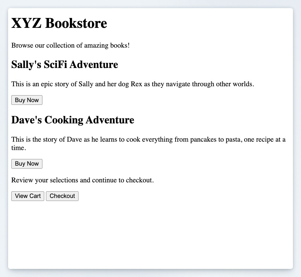 Preview of the XYZ Bookstore page