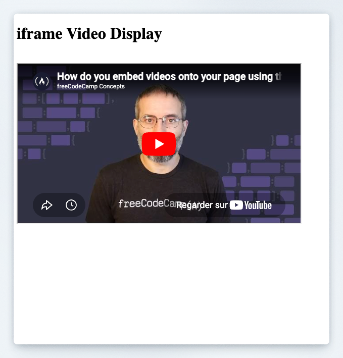Preview of the iframe video display page